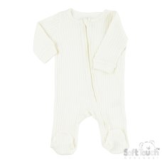 SS4600-MA-03: Marshmallow Ribbed Sleepsuit (0-3 Months)